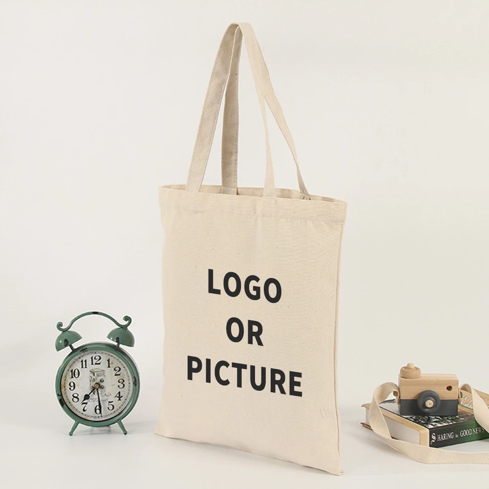 Hand Shopping Canvas Bag Custom Pattern Blank Printable Logo Large Capacity Thick Eco-Friendly Bag (Printing Fee Not Included)