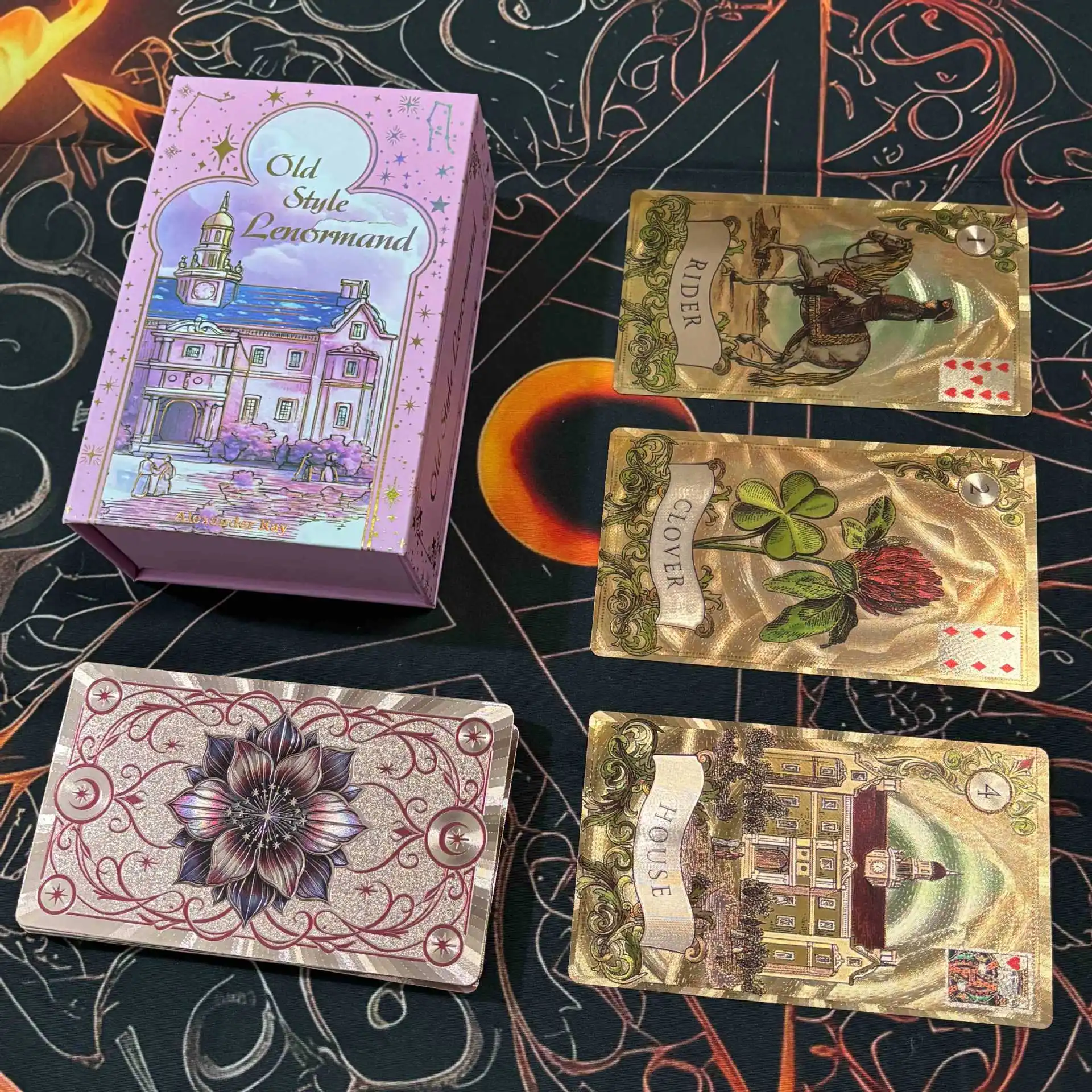 Cartes Oracle Lenormand style ancien 12*7cm, 38 pièces, cartes en PET imperméables avec feuille d'or pour la divination et la prédiction du futur, avec manuel en papier