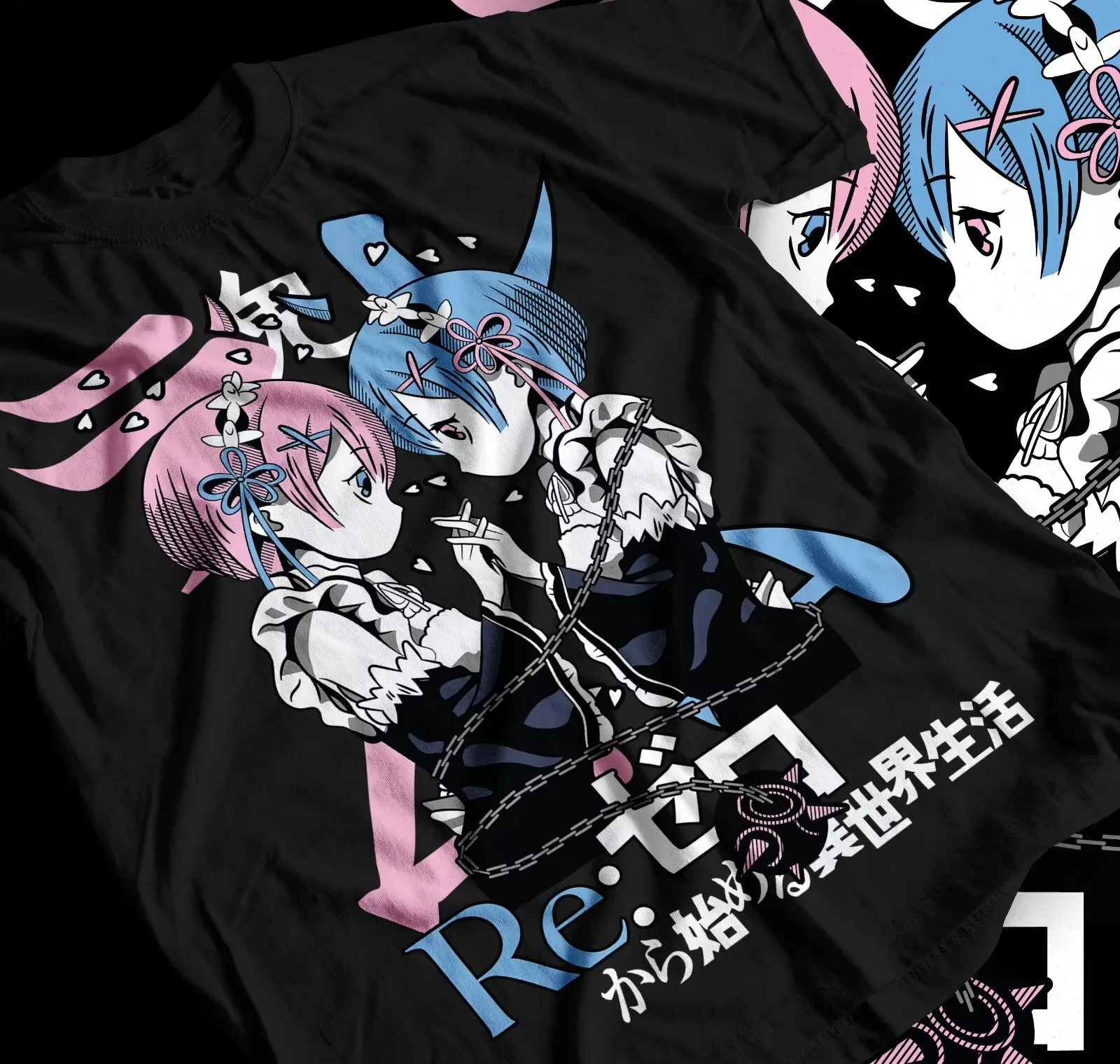 American Retro Anime Re Starts from Scratch, Remram Gemini Cotton Loose Top for Men and Women