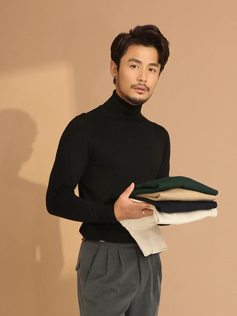 

Cultum Men's High Ne Knitted Wool Sweater Slim Fit Casual Sle Winter Warm Wear Comfortable Soft Material Faion Inner irt