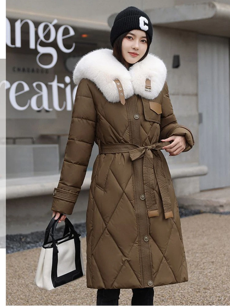 Long Parkas Women Winter Coats Long Sleeve Down Cotton Cotton Jacket Slim Warm Lace-up Jackets Casual