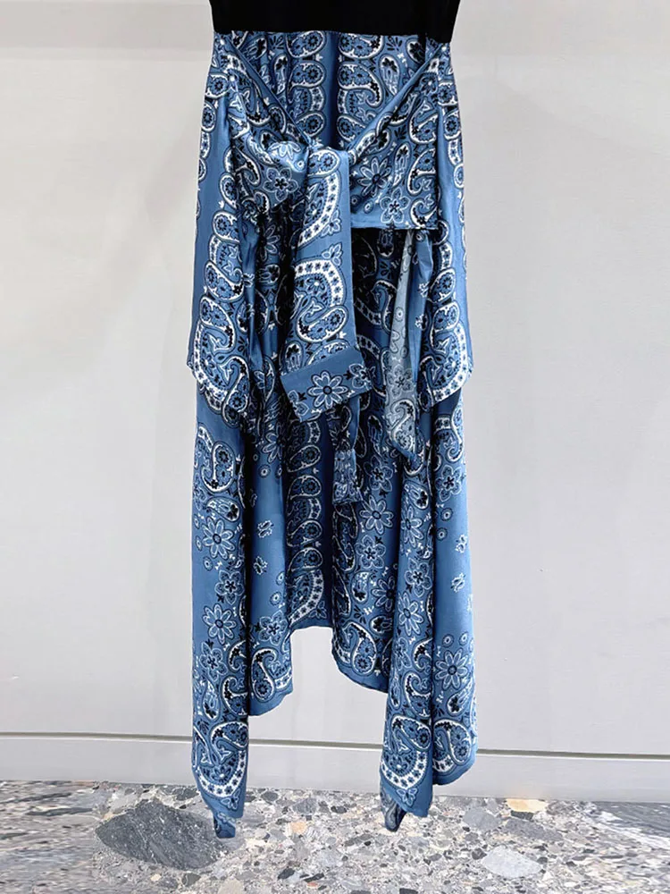 فستان نسائي راقي من M Home Nan You لربيع 2025 بأسلوب هيبورن مطبوع مع حزام على الخصر من الصوف المحبوك بسيط وعملي بخصر مرتفع من...