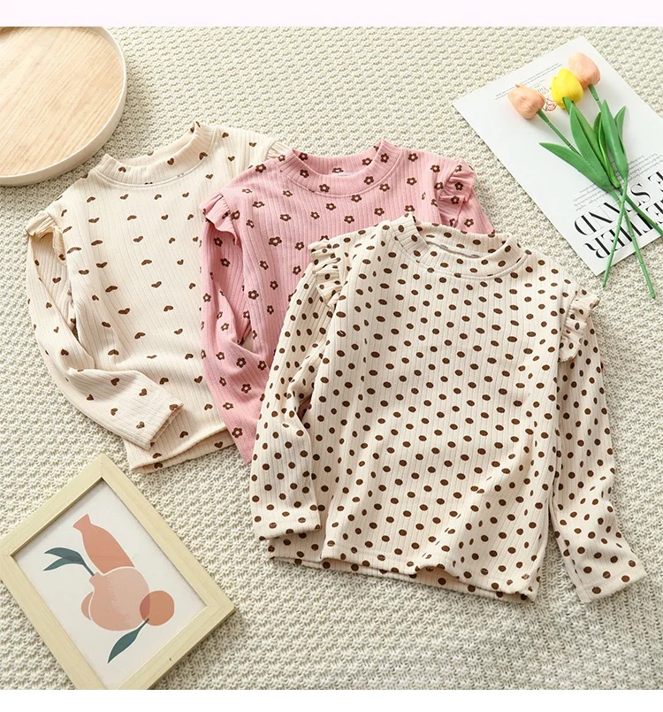 1pcs Autumn Winter Children\'s T-Shirts Baby Floral Print Tops Kids Round Neck Long Sleeve Base Shirt Girls Tshirts Clothes