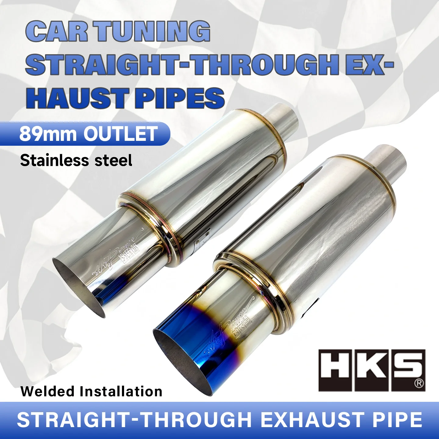 HKS 89mm Style Rear Exhaust Muffler, JDM Angled-Out Direct-Flow Style, Japanese Racing Car Modification, Sporty Exhaust Sound