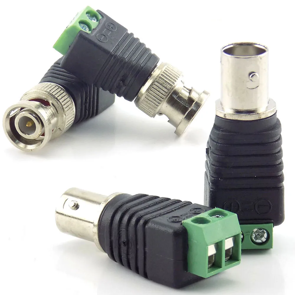 Conector BNC macho coaxial Cat5 a BNC hembra, adaptador de CC, conector Balun para accesorios de cámara CCTV, tira de luz Led A7, 1 par