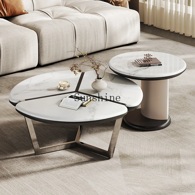 

Italian light luxury technology stone simple modern small apartment household coffee table combination
