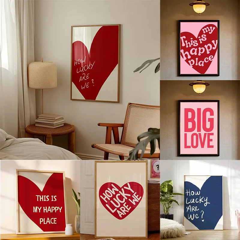 

1 Piece Frameless Red Love Heart How Lucky Are We Poster Canvas Painting Modern Print Wall Art Bedroom Home Decor Valentine Gift