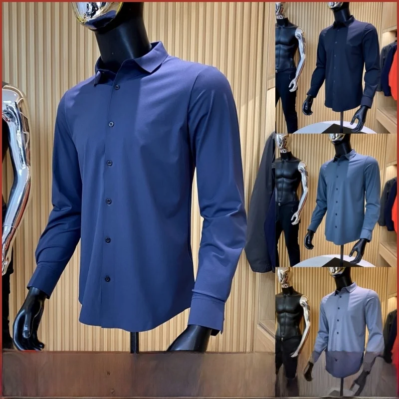 

Busin Casual Long Sve irt for Men Spring Season Stand Fit Ice Sensation Regular Thin Pure Color Daily Wear