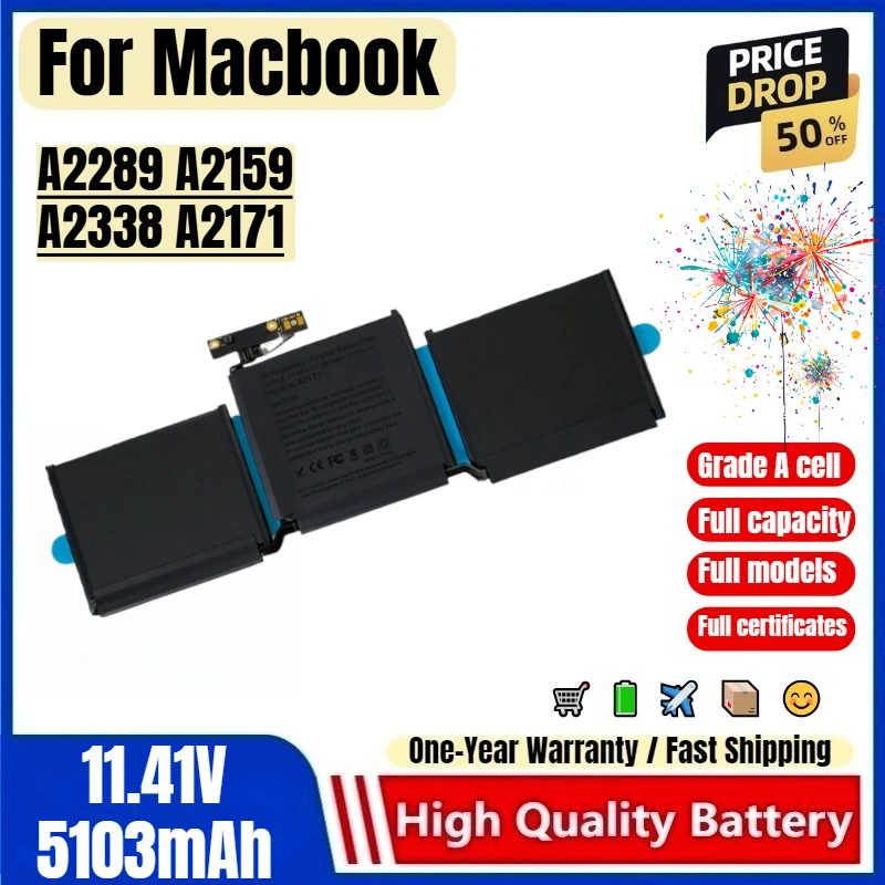 For Macbook Pro 13 Inch A2289 A2159 A2338 A2171 Laptop Battery 0 Cycle High Quality  Capacity Replacement Bateria Grade A Cell