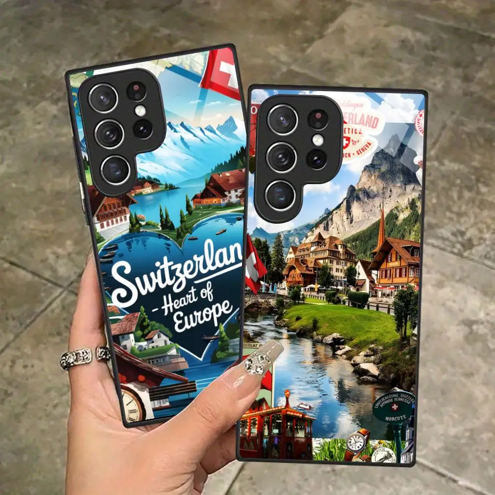 سويسرا العلم قضية الهاتف المحمول لسامسونج غالاكسي A56 55 54 53 52 51 36 35 34 23 16 15 5 جرام غطاء زجاجي فاخر جميل