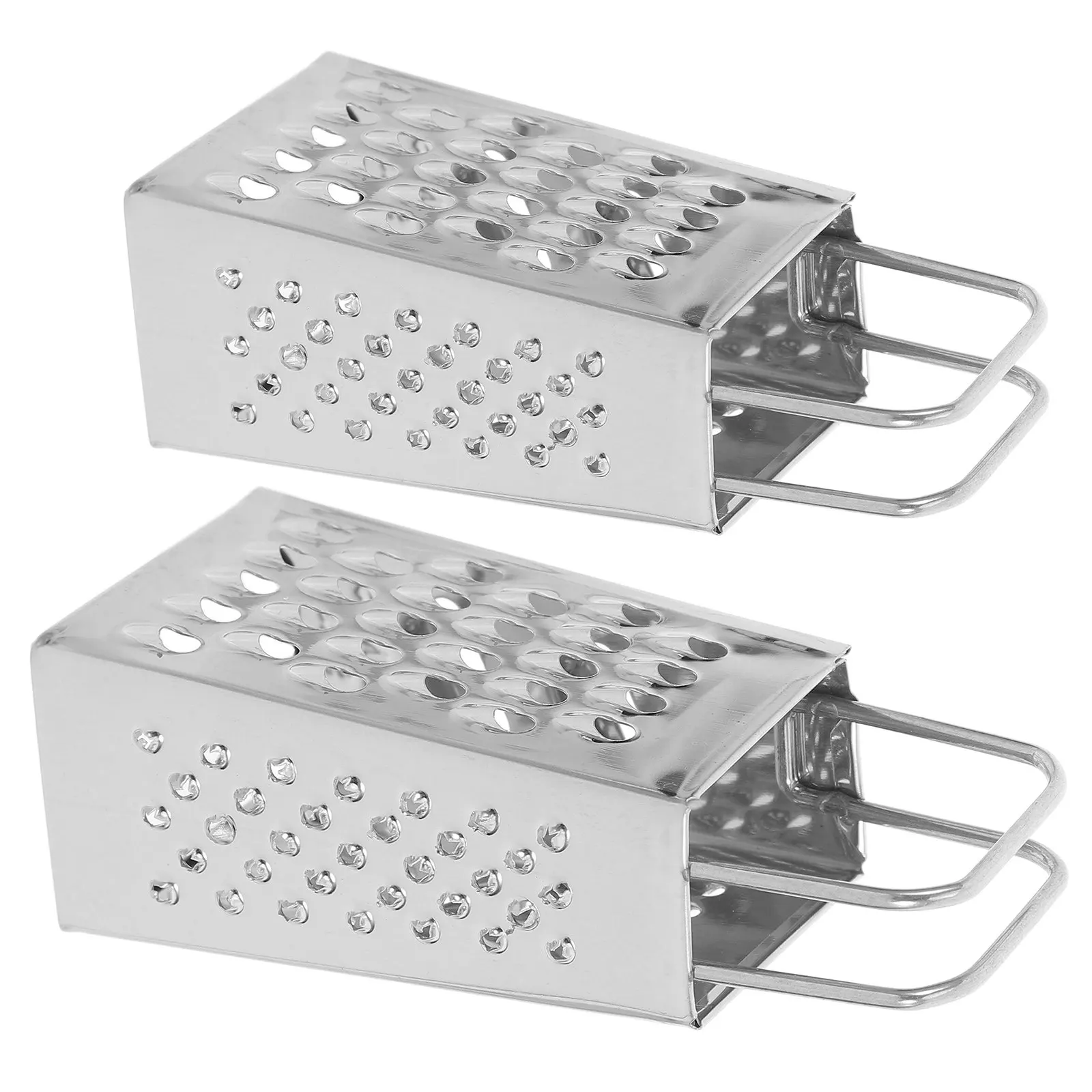 2Pcs Mini Stainless Steel Cheese Grater Small Box Four-Sided Kitchen Vegetable Carrot Potato Slicer Shredder Zester Handheld