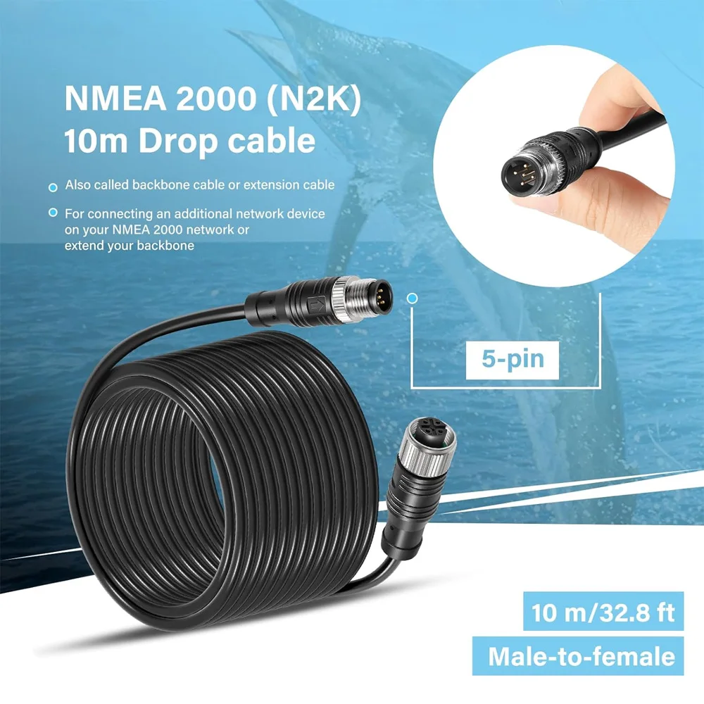 NMEA 2000 (N2K) 10m Drop Cable Backbone Cable Extension Cable Fit for Lowrance Simrad B&G Navico Garmin Networks IP67 Waterproof