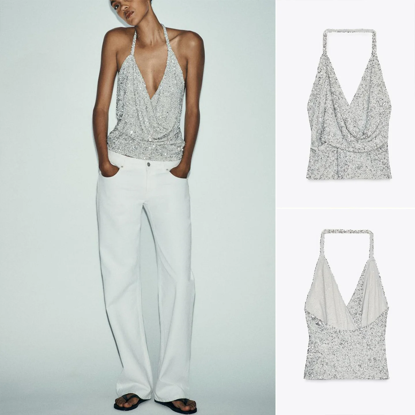 صيف جديد للمرأة تصميم تحسس مطوي حبة فتاة Sle Svel V-ne ort أعلى تخفيف Sle مشرق Tead طول منتظم #1