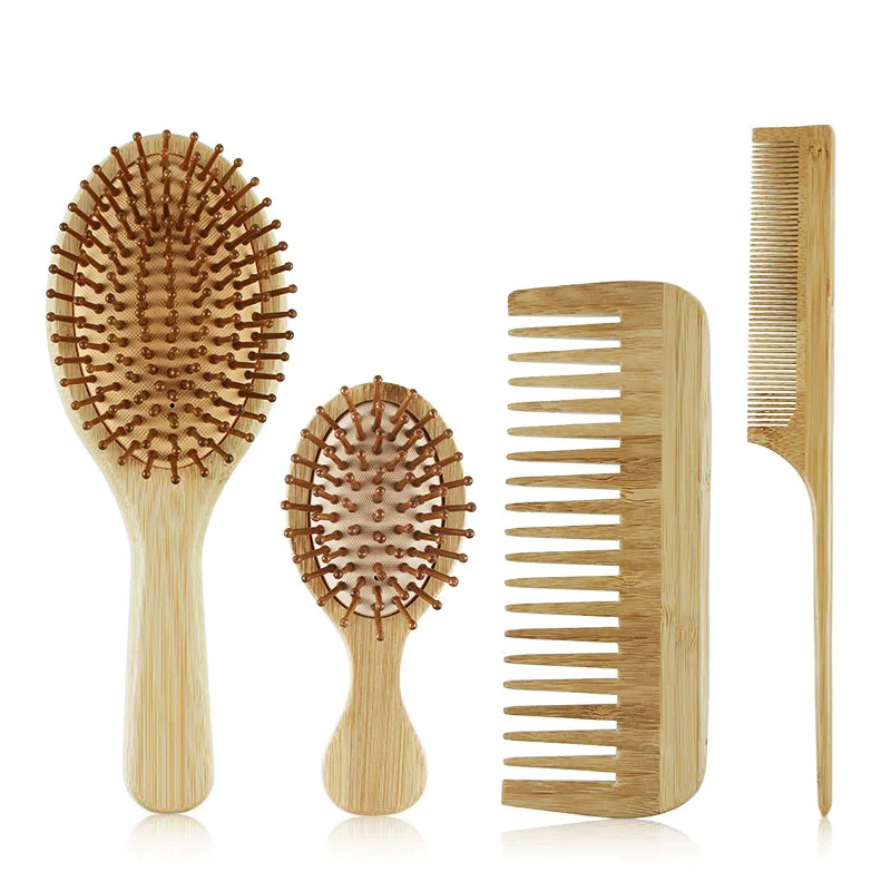 Peines de madera de dientes anchos personalizados para masaje del cabello, cepillo de bambú para el cuero cabelludo, peine para el cabello de estilo personalizado, cepillo para desenredar