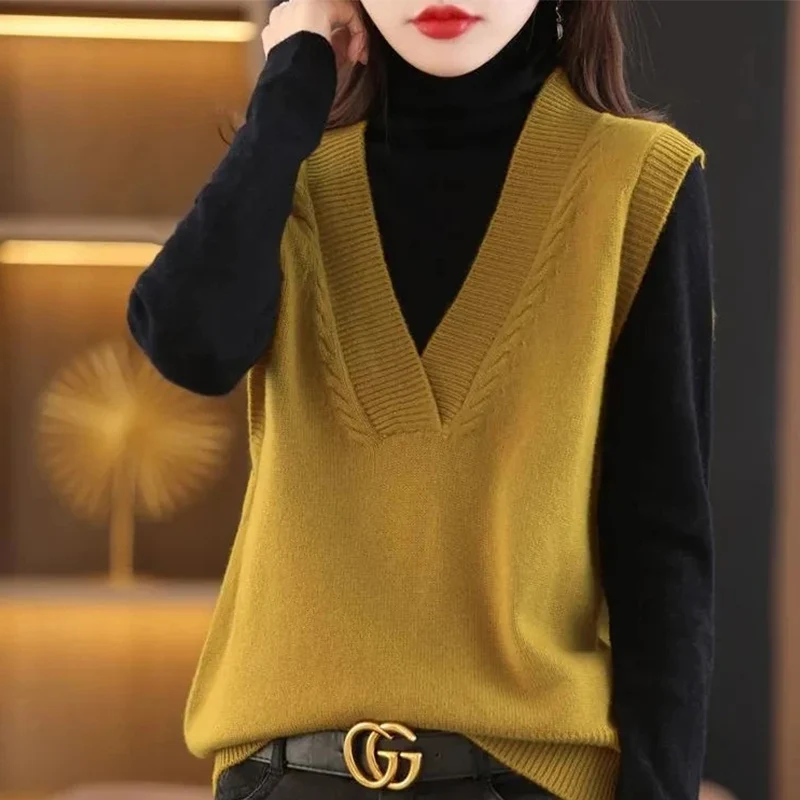 Women\'s Jumper Solid Cotton Cashmere Knitting Vest Spring Autumn Casual Knitwear Female Top loose sweater