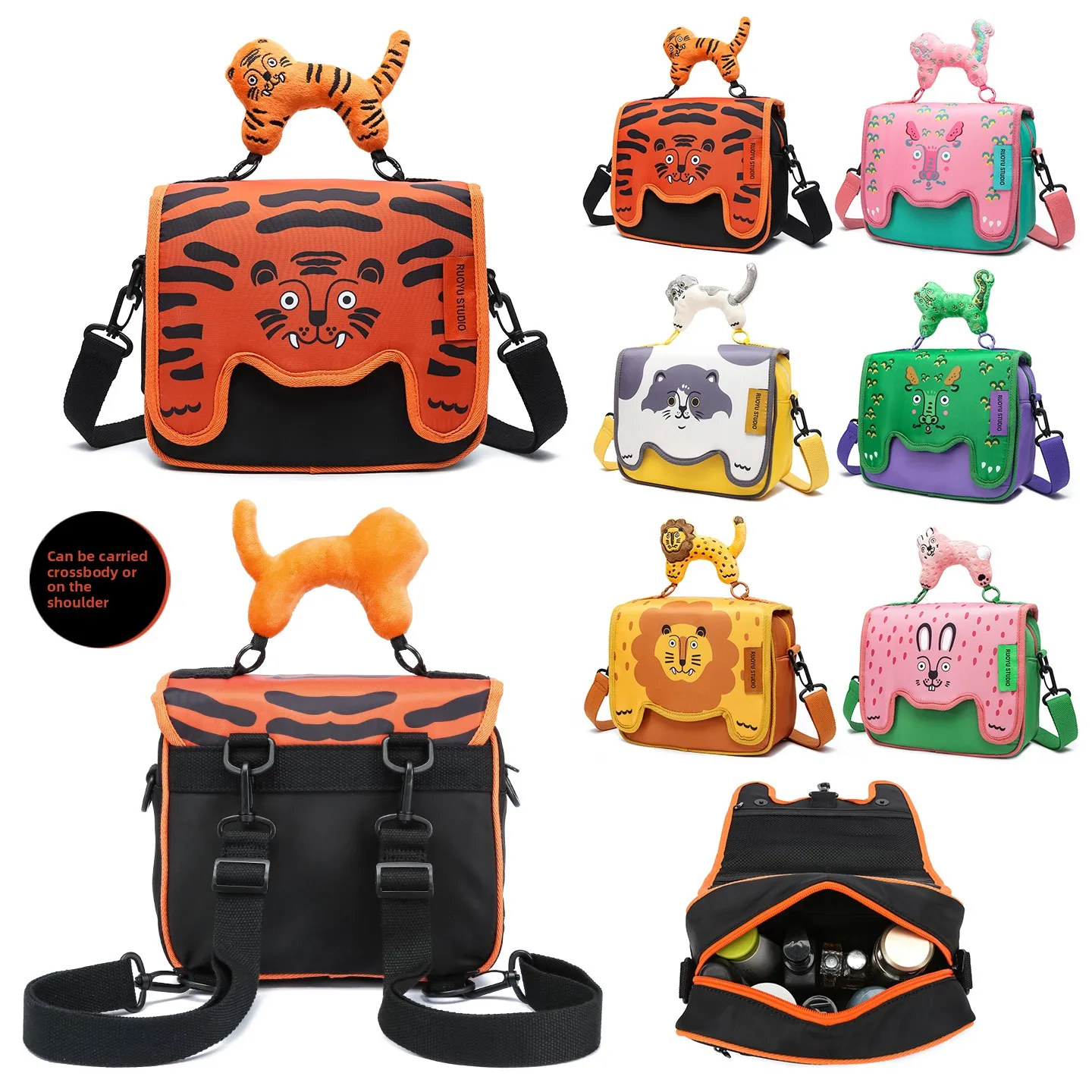 Original Large Capacity Makeup Bag Crossbody Double Shoulder Storage Bag by RUOYUSTUDIO Cute Animal Pattern Unisex Youth Bag