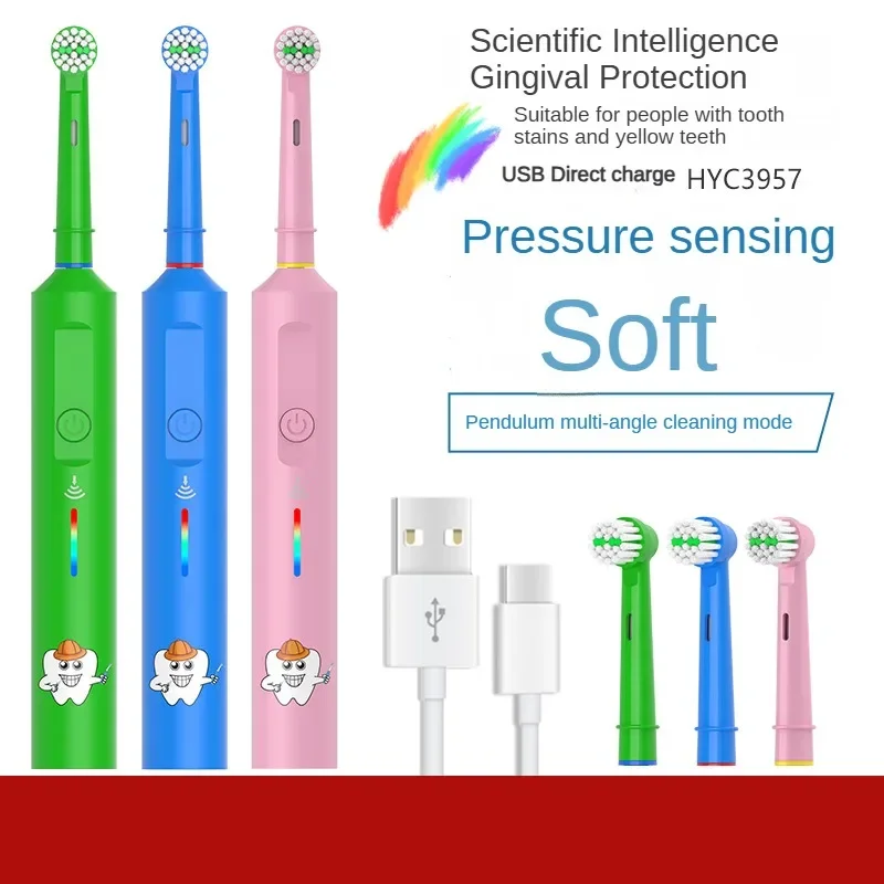 

Fully Automatic 360 Rotating Electric Toothbrush children's electric toothbrush USB Charging with Timer Soft Bristles