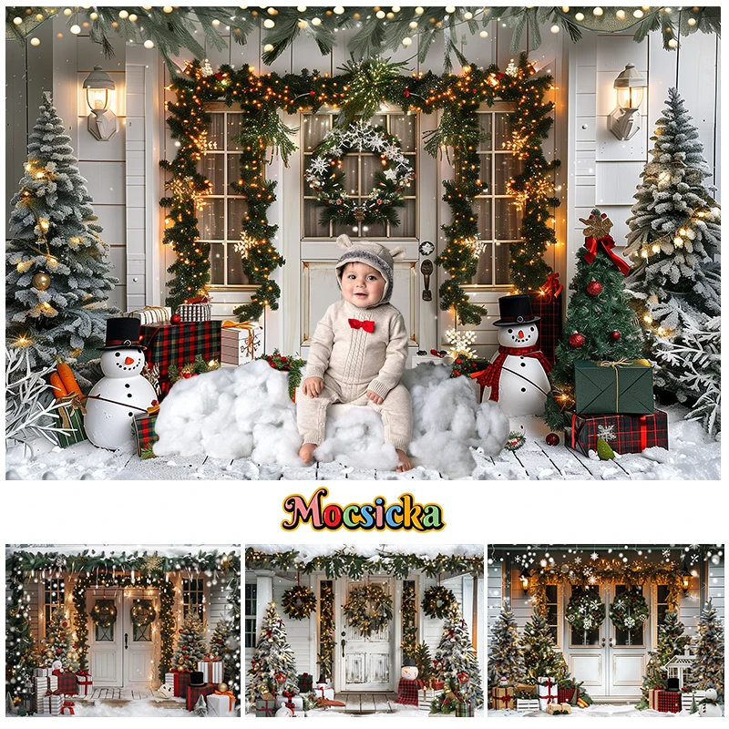 

Mocsicka Xmas snowman Backdrops Kids Baby Photography Child Adult Photocall Decors Child Adult Photo Winer Snowflake Background