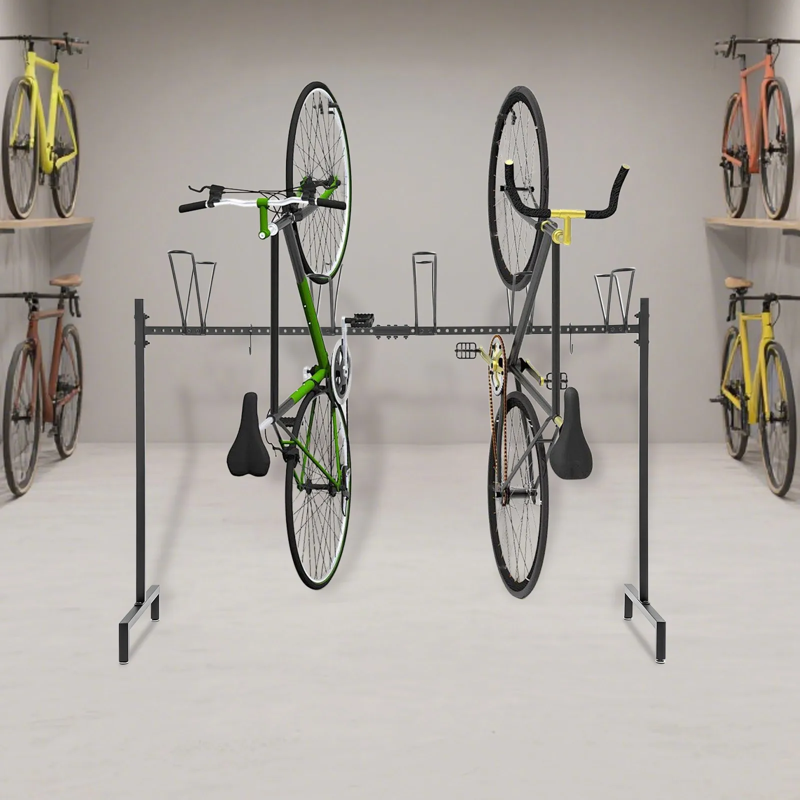 

5-Slot Bike Floor Stand -Steel Pipe with High-Temp Baking Paint, 154.32lbs Load,S-Shaped Hooks&Anti-Slip Pads, Fits ≤18in Wheels