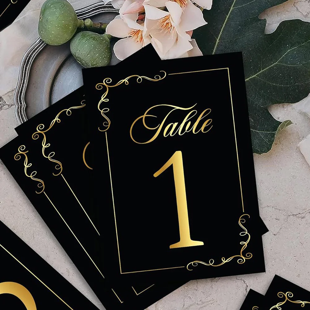 

30pcs Black Foil Table Number Cards 4x6inch Double Sided Paperboard Banquet Wedding Restaurant Signs Table Numbers