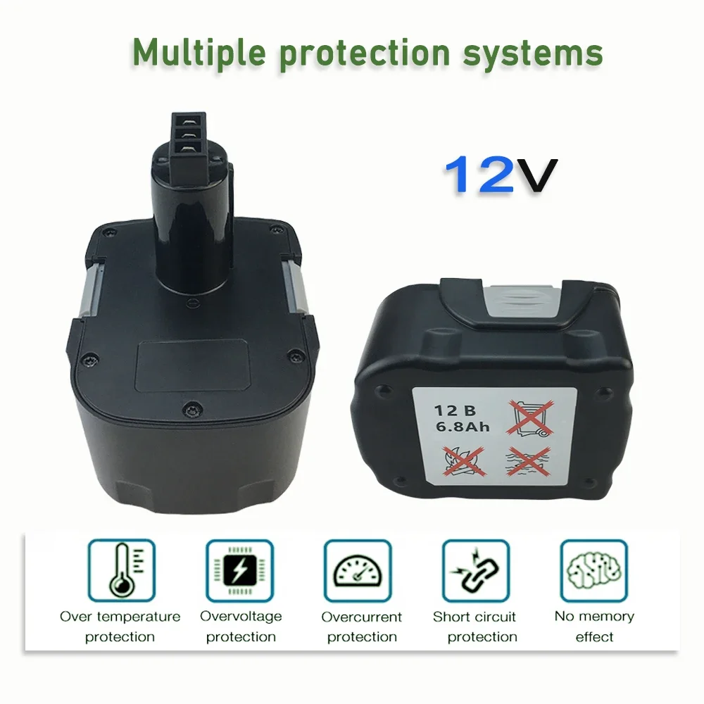 For Interskol 12V 6800mAh Ni-CD Rechargeable Battery Electric Tools Replacement