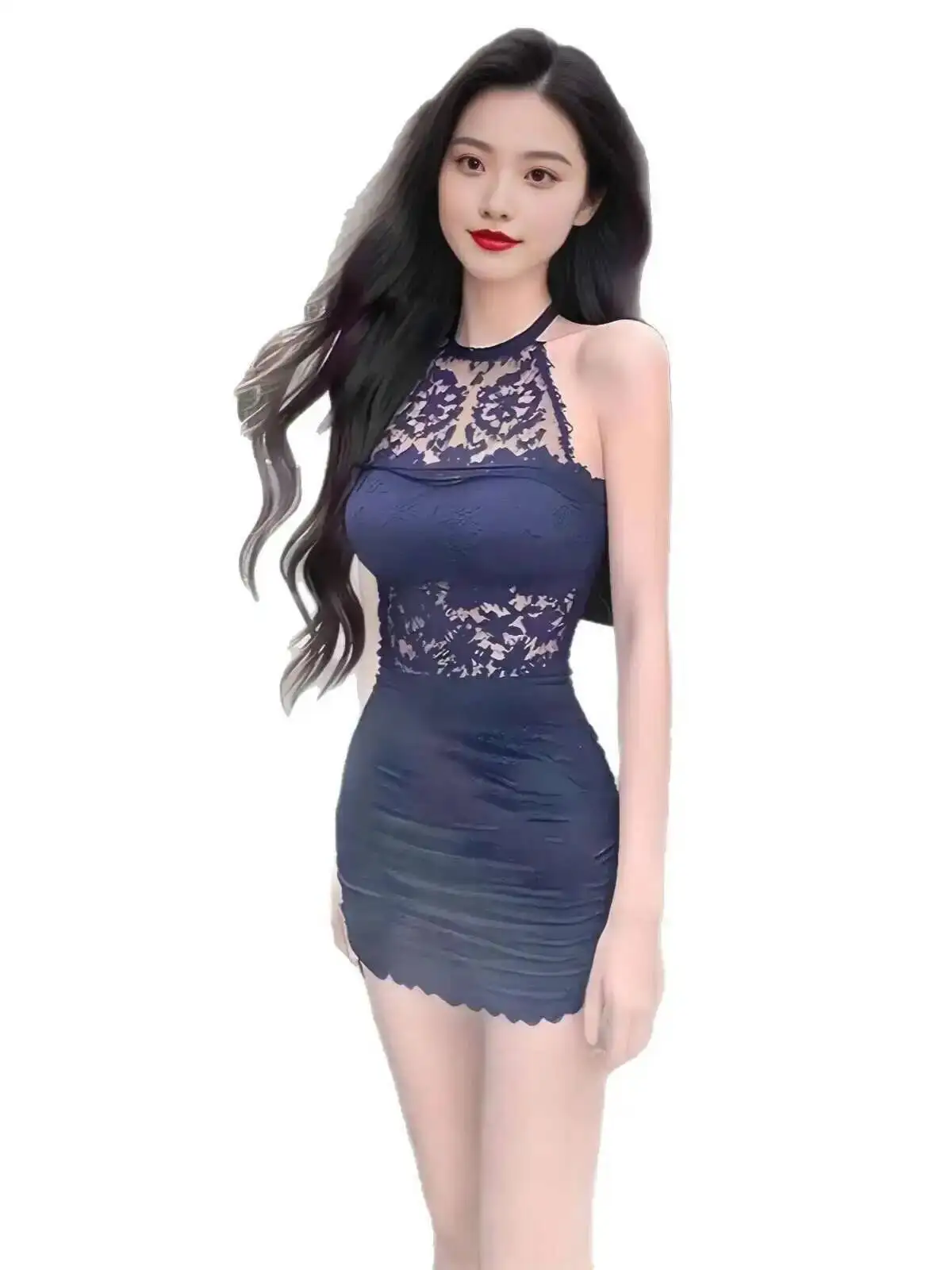 2025 neue Schlanke Bankett Kleid Hüfte Umarmt Sexy Spitze Patchwork Hals Hängen Kleid Elegant Für Frauen Spitze Mesh Sheer Tops M7JE