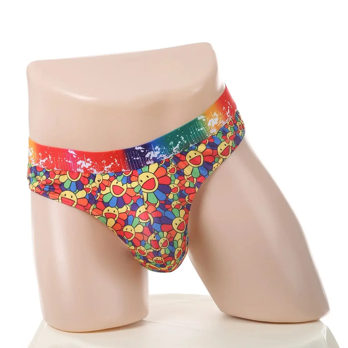 Men's Sexy Low-Waist Thong Breathable Sunflower Print Underwear Bulge Pouch Panties Cute Cartoon Wide Waistband Underpants