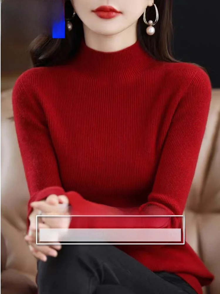 

Женский шерстяной свитер Thiened, осень-зима, с высоким воротником, облегающий базовый слой, мягкая универсальная внутренняя одежда, повседневная одежда