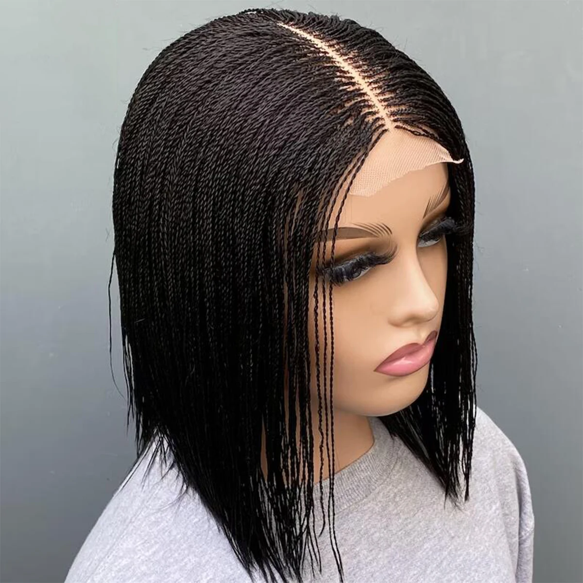 Short micro twist wig on 2*6 lace Centre-part braided wig braided lace front wigs 8-10