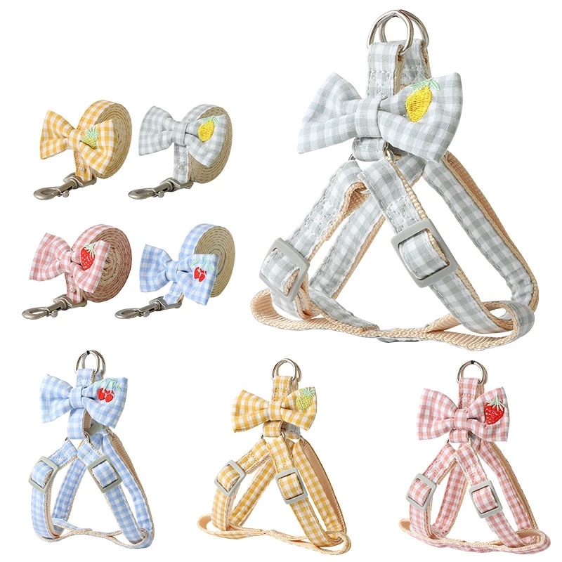 Dog Harness Leash Evening Dress Bow Collar Set Adjustable Cute Dog Harness For Small Medium Pet Cat Collar Leash Outdoor Walkin