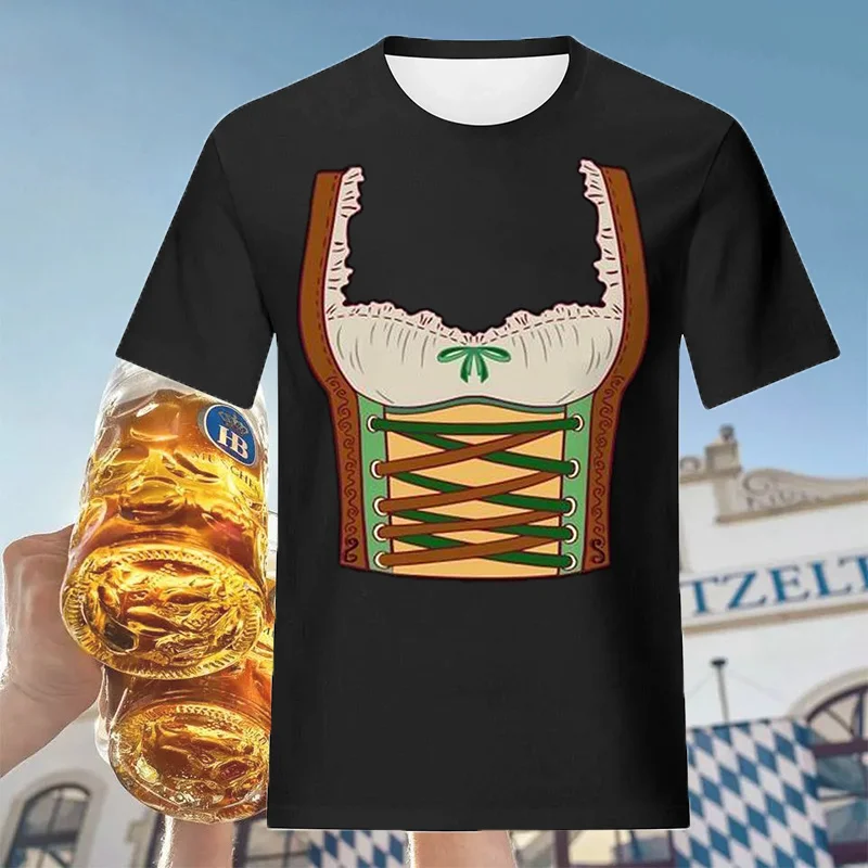 Vintage 3D German Oktoberfest Beer Festival Printed T-Shirt Costume Germany Beer Festival Graphic Tee Shirts Mens Clothing Tees