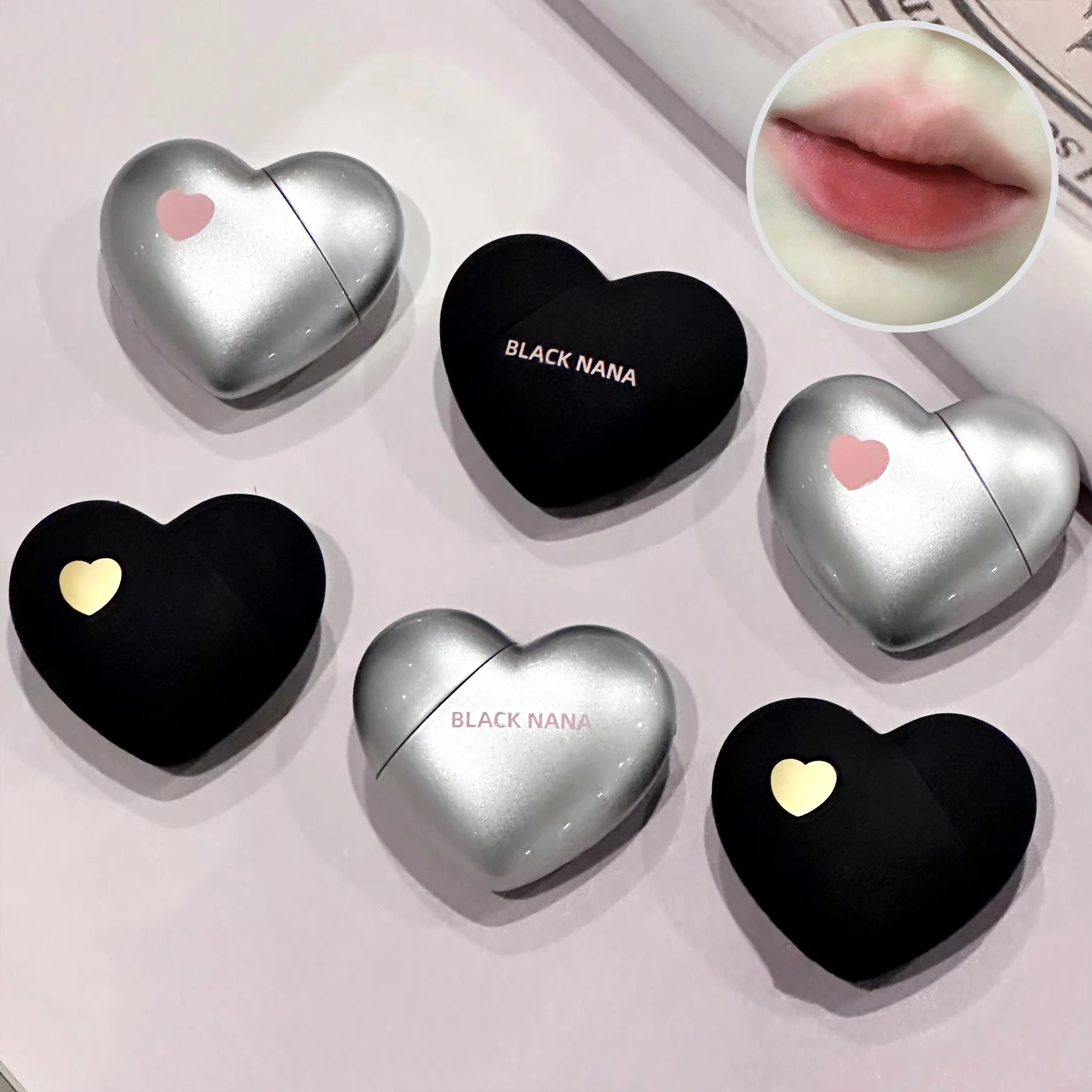 

Mini Velvet Matte Lipstick Heart Shaped Lip Mud Waterproof Long-Lasting Nude Lip Tint Black Silver Cosmetic Makeup