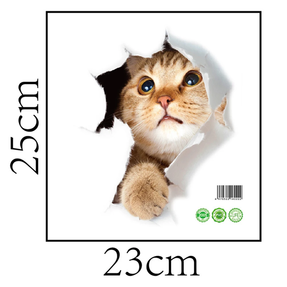 Toilet Stickers 3D Cat Vivid Wall Sticker 2021 Fashion Lovely Animal Pvc Waterproof Decal For Bathroom Toilet Kicthen Decorative