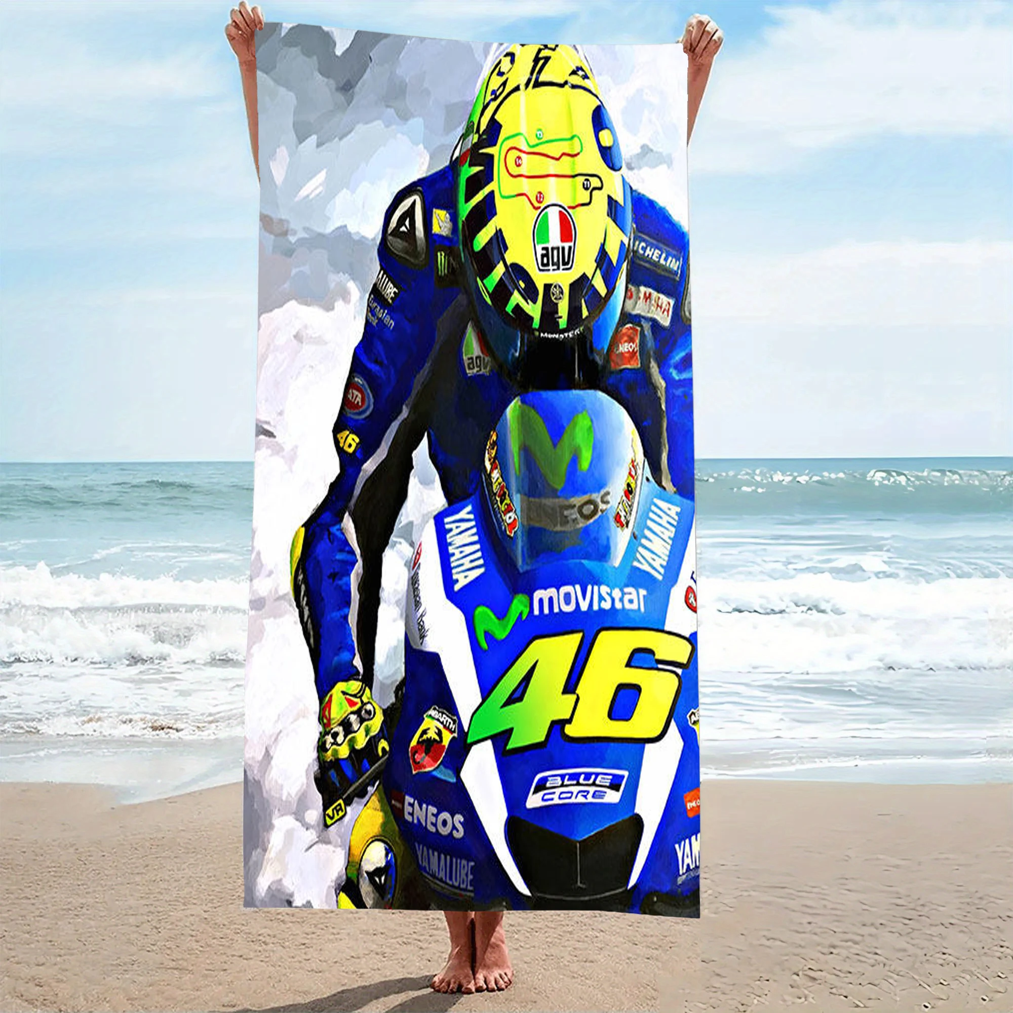 Serviette de plage Moto GP Valentino Rossi VR46, en microfibre, à séchage rapide, sans sable, surdimensionnée, pour la piscine et l'extérieur, 1 pièce