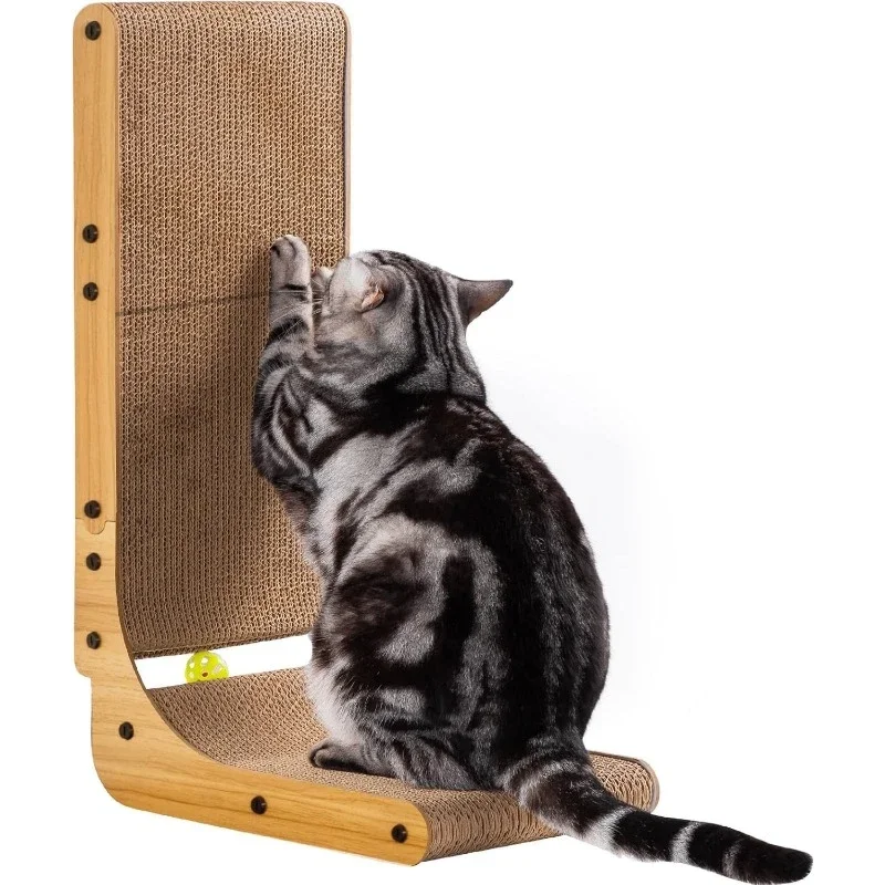 L Shape Cat Scratcher for Indoor Cats Protecting Furniture Cat Scratch Pad Cardboard Cat Scratching with Ball Toy Catnip