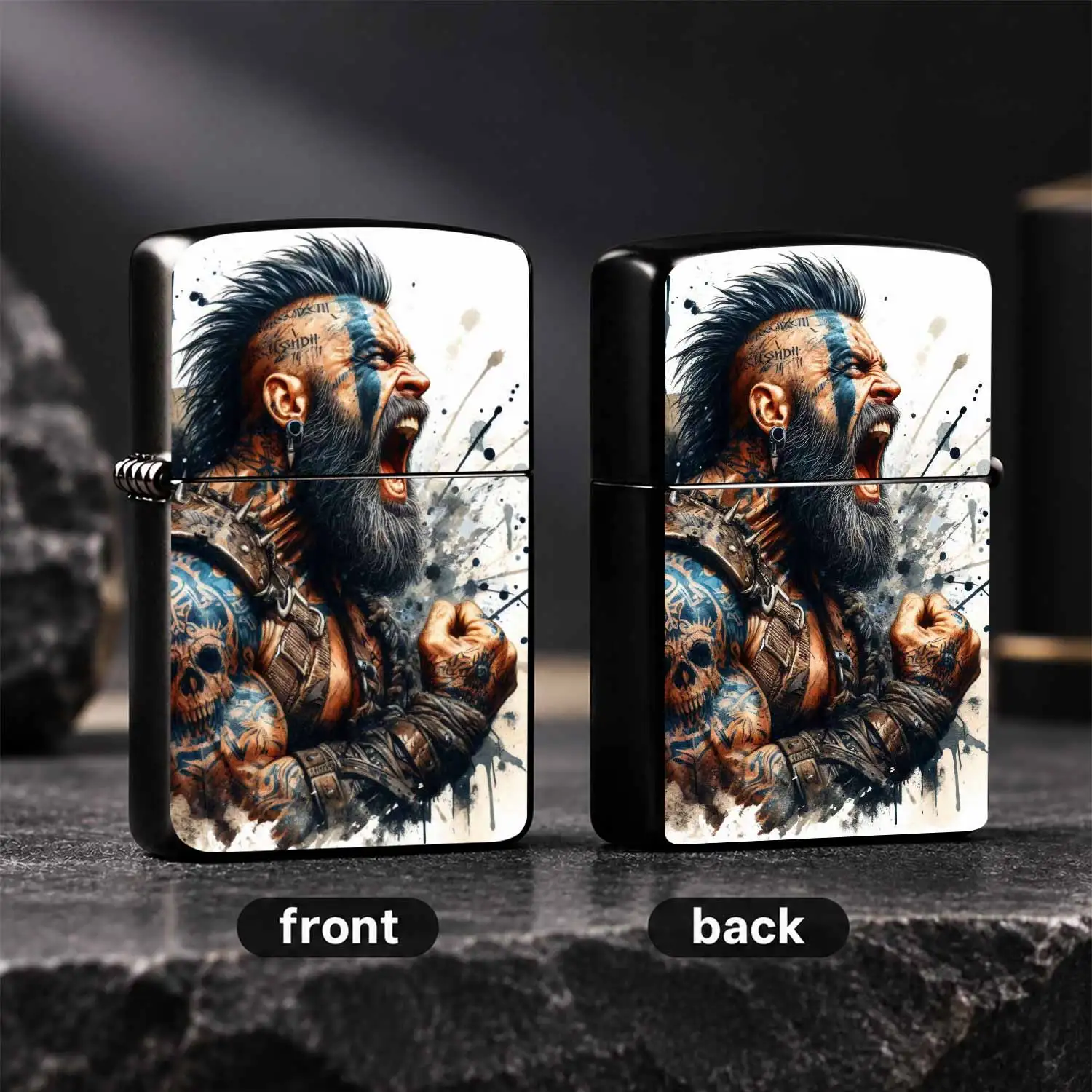 Vintage Viking Berserker Themed Portable Lighter, Unique Tattoo Roaring Art Print Design, Ideal For Outdoor Activities Daily Use Gifting And Collection, Stylish Hardcore Creative Carry Accessory Fits All Scenarios, Perfect As A Thoughtful P