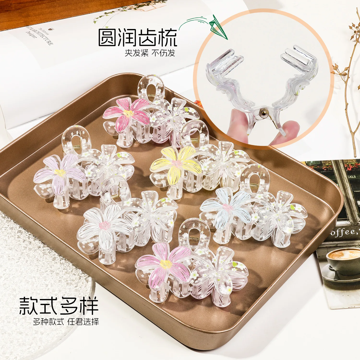 Damen-Haarspange, süß und frisch, Graffiti-Stil, Blumen-Greifer, Hai-Clip, weiße Farbe, einfache Mode, Kopfspule, Haarspange für Mädchen