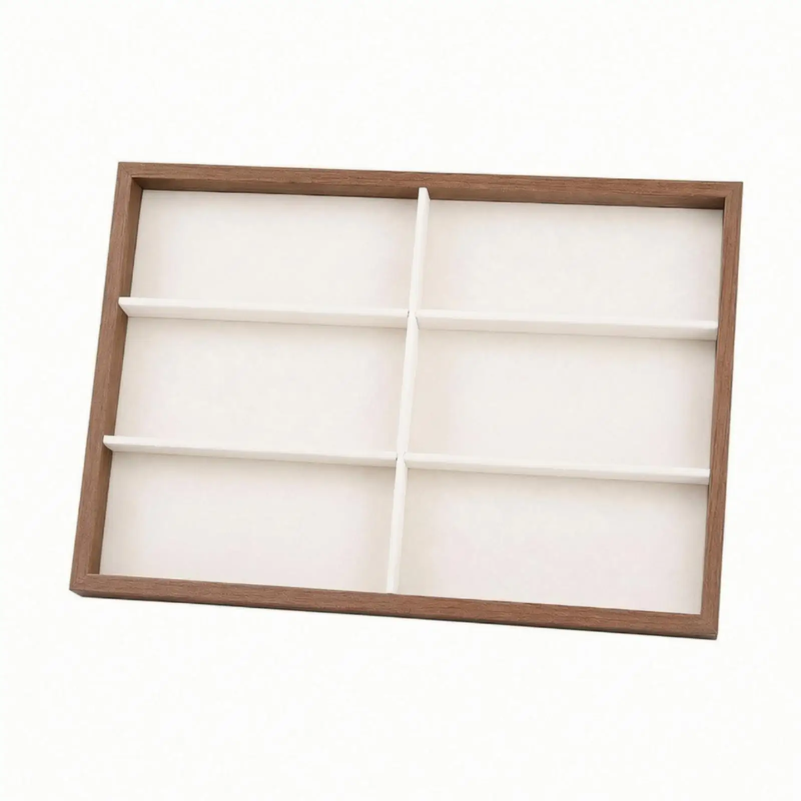 Decorative Glasses Storage Tray with Walnut Woodgrain Frame and Soft Interior for Eyeglass Display Organizer Box for Sunglasses