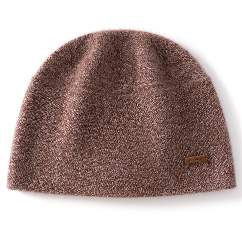 KOIJINSKY 100% Pure Cashmere Beanie Hat Women Leather Label Plain Knit Straight Hem Warm Winter Slouchy Cap