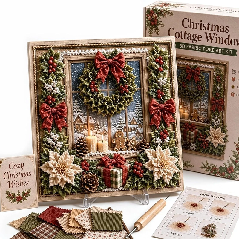 3D Christmas Snowman Fabric Poke Art DIY Kit Handmade DIY Fabric Poke Art Kit For Adults Beginner Friendly Vintage Xmas DIY Kit