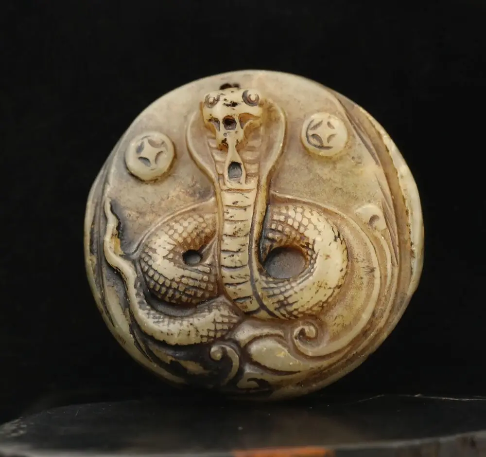 Old natural  jade hand-carved statue of snake zodiac Statue