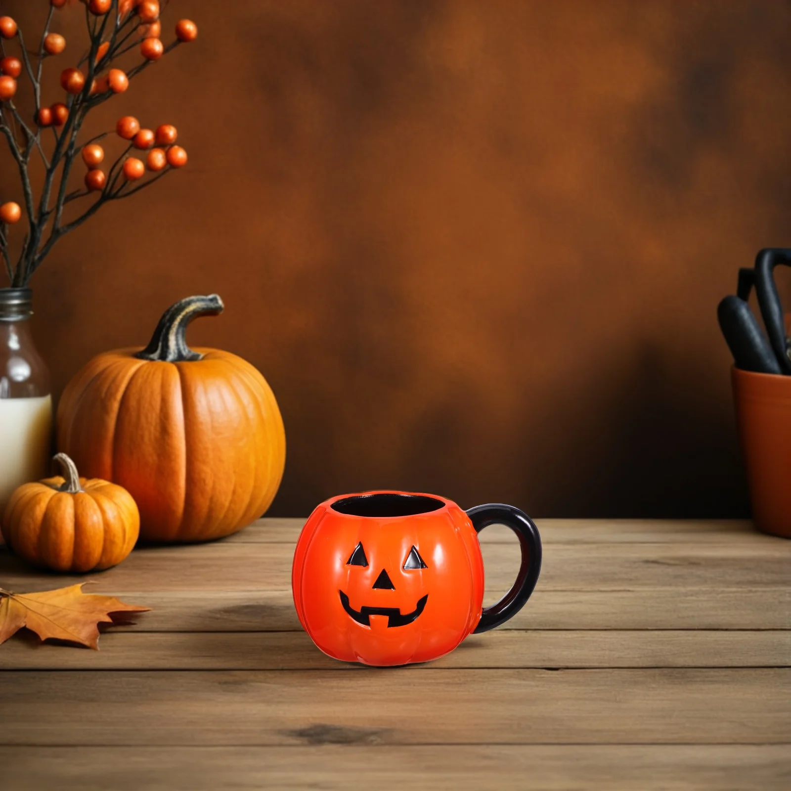 

Halloween Ceramic Pumpkin Mugs: 456ml Cute Pumpkin Shaped Tea Cups Funny Ghost Coffee Mugs for Halloween Party Seasonal Tabletop