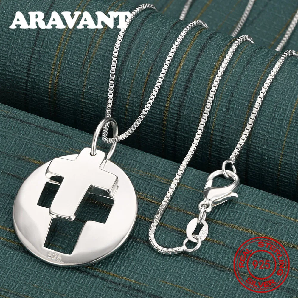 

925 Sterling Silver Round Cross Pendant Necklace Women'S Small Fresh Design Women'S Engagement Jewelry