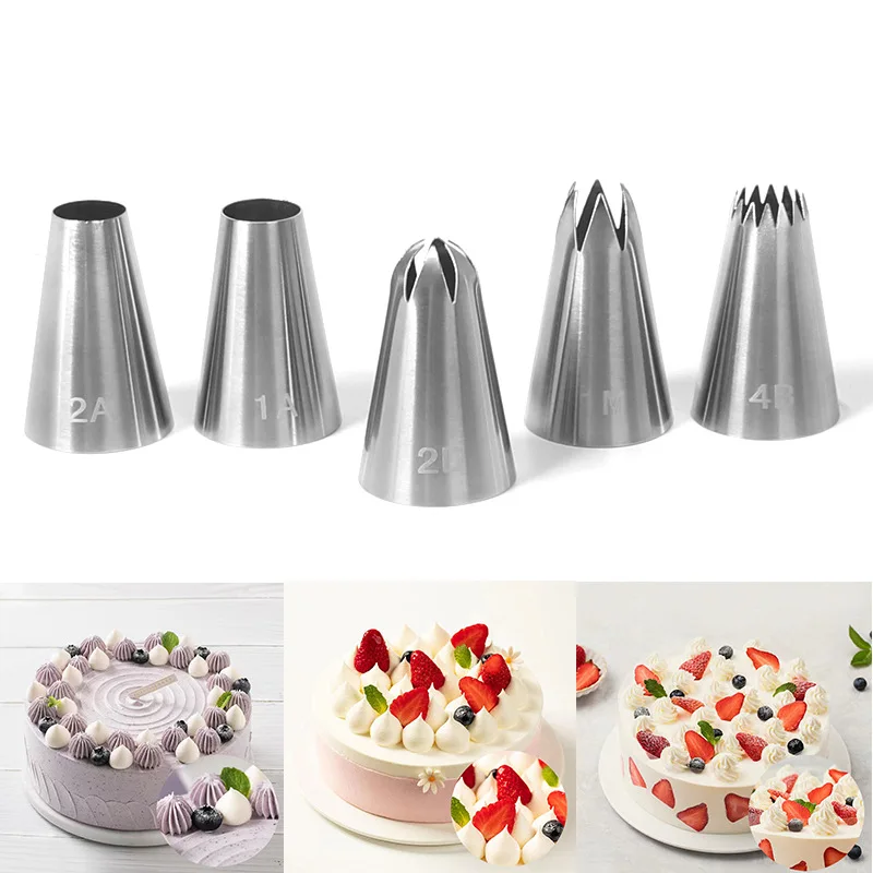 5PCS Seamless Stainless Steel 304 Pastry Nozzle Cream Decoration Mouth Grass Shape  Baking Tools Grass Icing Nozzles Decorate