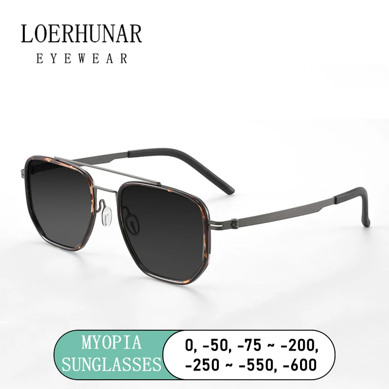 

High Quality Pure Titanium Myopia Sunglasses Men Retro Style Square Sunglasses Women Double Bridge Driving Fishing Glasses uv400