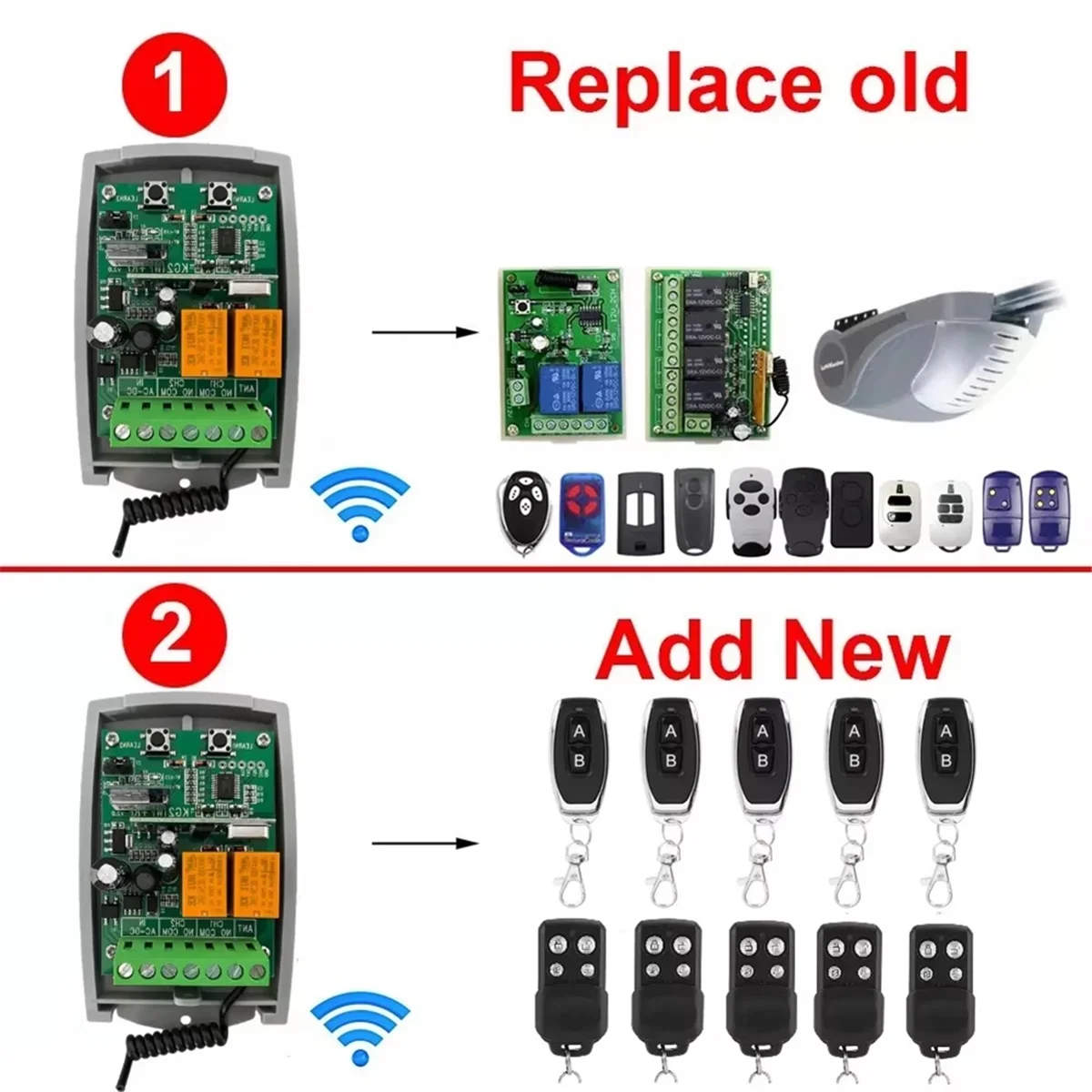 QA88X Tuya WIFI Garage Door Remote Control Receiver 433.92mhz 2CH Receiver 85-250V Support APP RF Voice Control