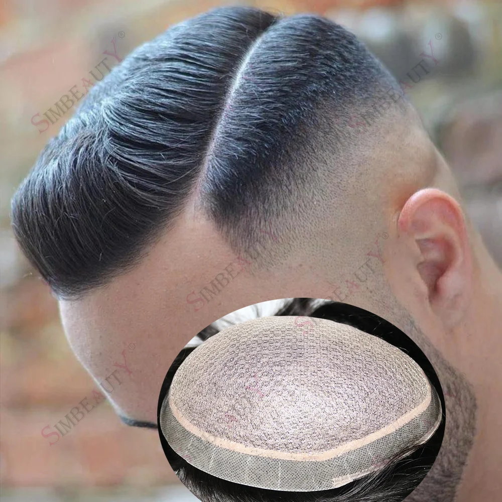 غير قابل للاكتشاف قاعدة الحرير الشعر المستعار رجل 100% خصلات الشعر المستعار الإنسان شعر أسود طبيعي الاصطناعية شعري طبيعي الحرير العلوي بولي Men الرجال هيربيسي