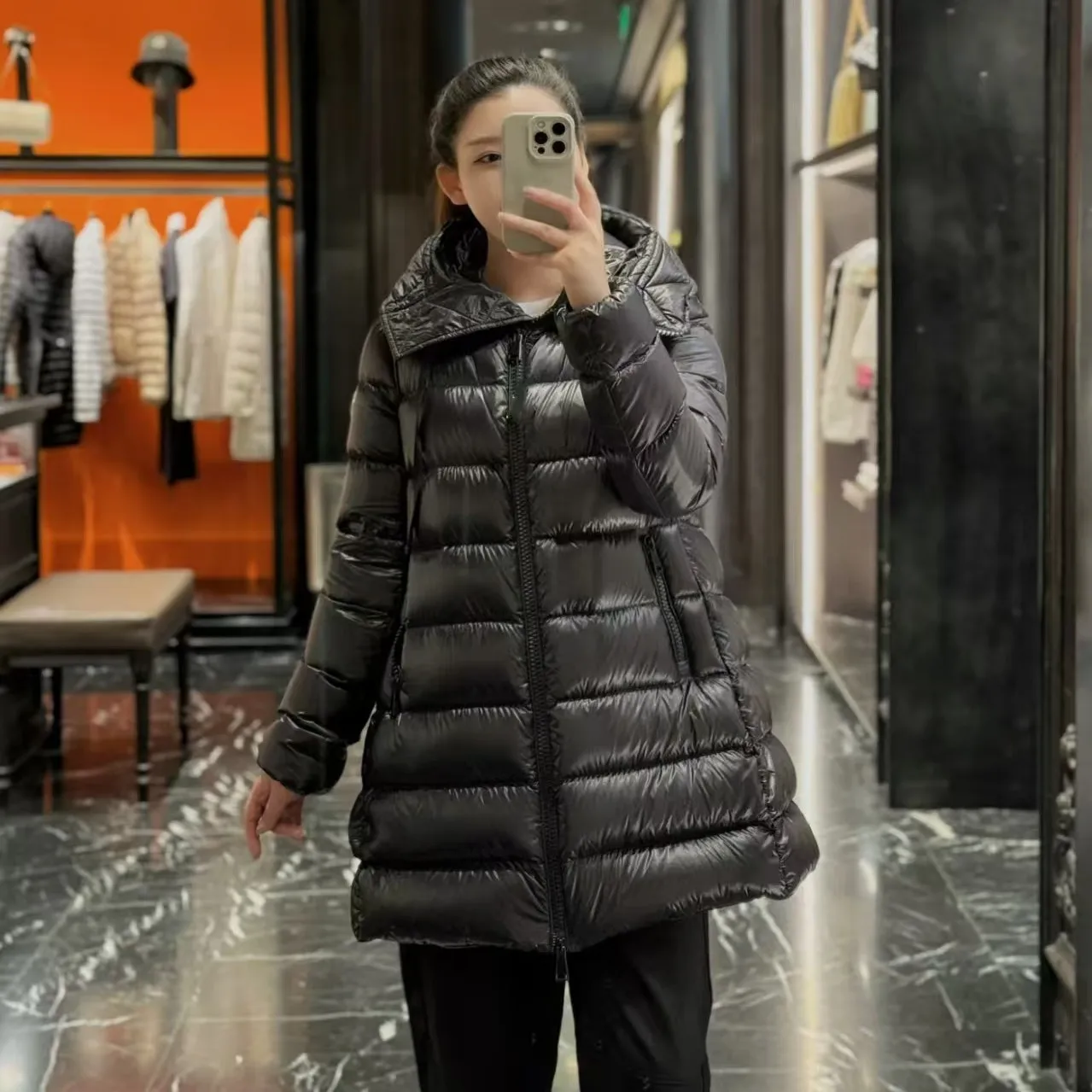 

Thiened Hooded Slim Suyen Goose down Jaet Women's Mid-length 2025 Winter New Arrival Warm Commuter Sle Zipper Closure