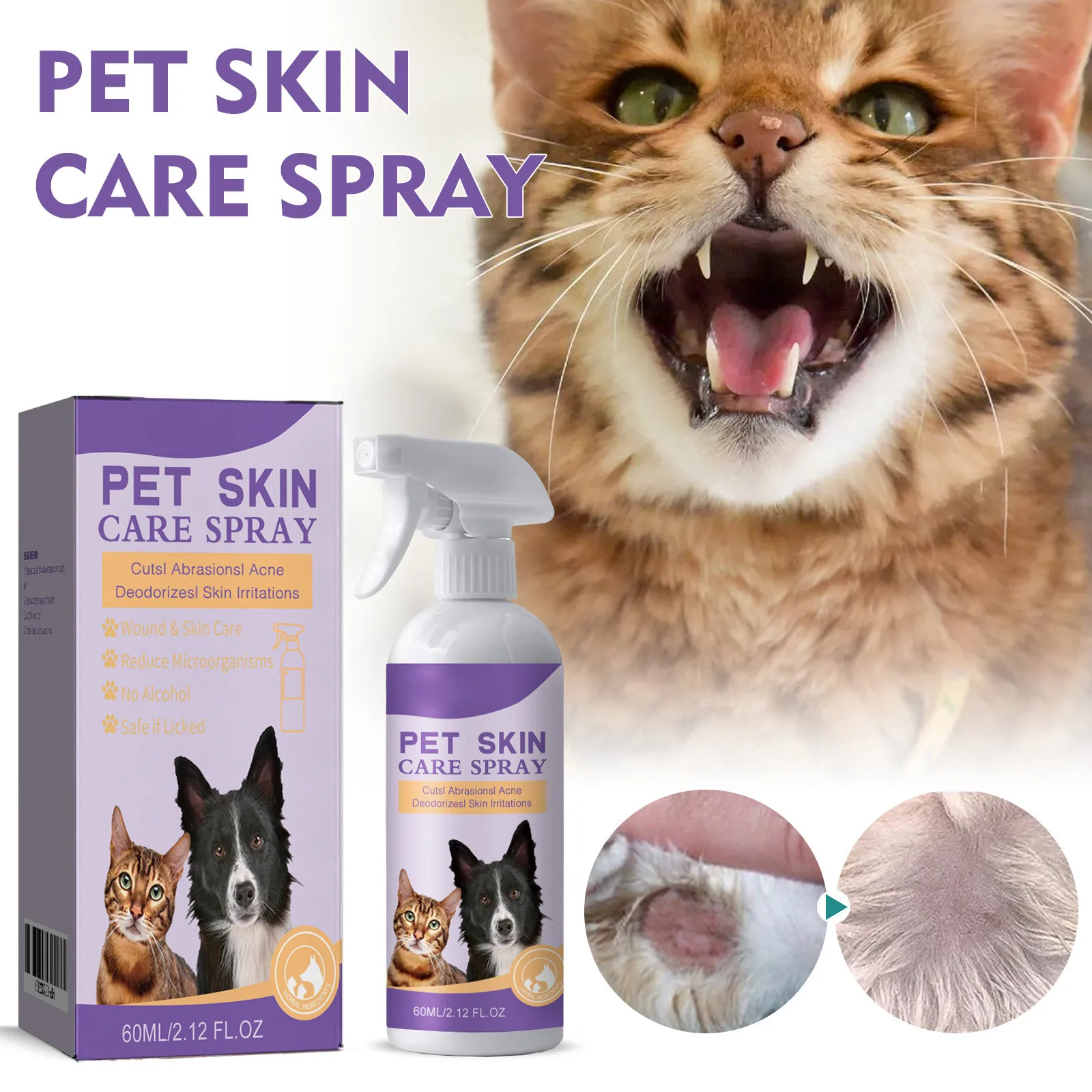 60ml Pet Relieving Skin Spray Relieving Dog And Cat Skin Itching Removing Mites Relieving Itching Disinfection Of Skin Diseases