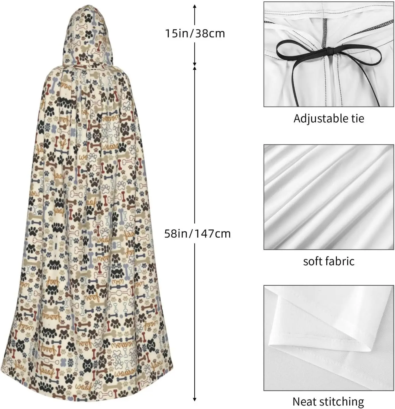 Hundeknochen Pfotenabdruck Erwachsener Kapuzenumhang Karneval Festival Umhang Cosplay Robe Kostüm Party Gothic Karneval